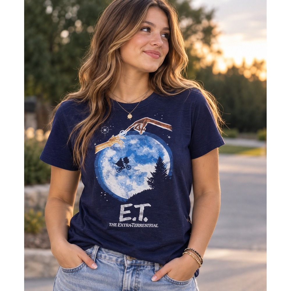 Thereabouts Size S 8 E.T. Movie Graphic Tee Navy Blue Cotton Sci-Fi Shirt
